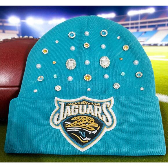 Jacksonville Jaguars Beanie Teal & Gold design with rhinestones, Logo - Picture 2 of 5
